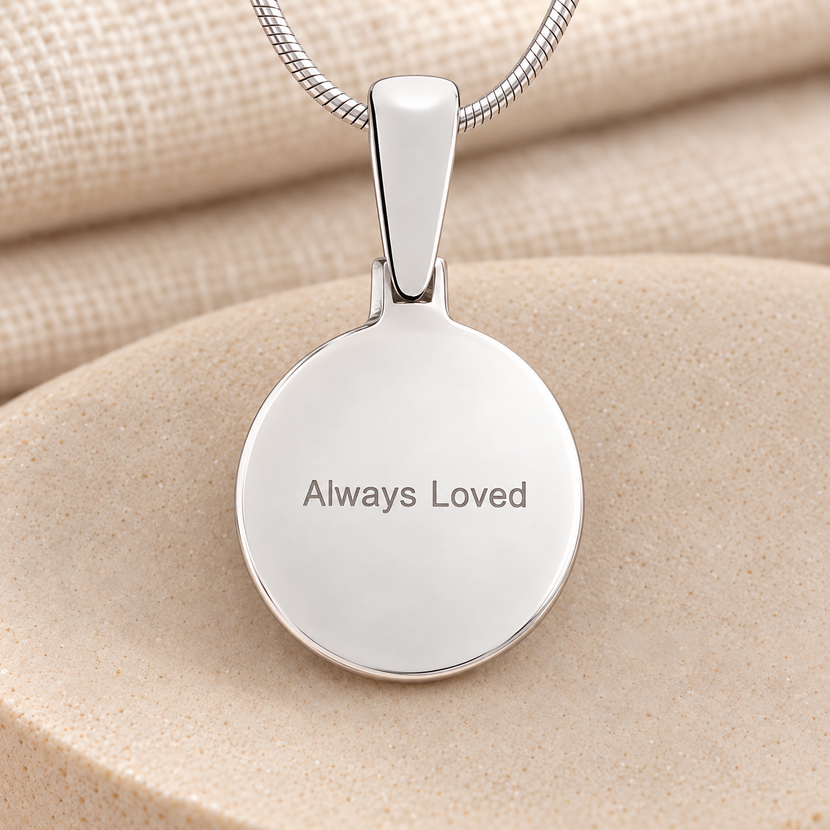 Solid 14k White Gold Round Fingerprint Necklace — rear engraving — evr4704wg
