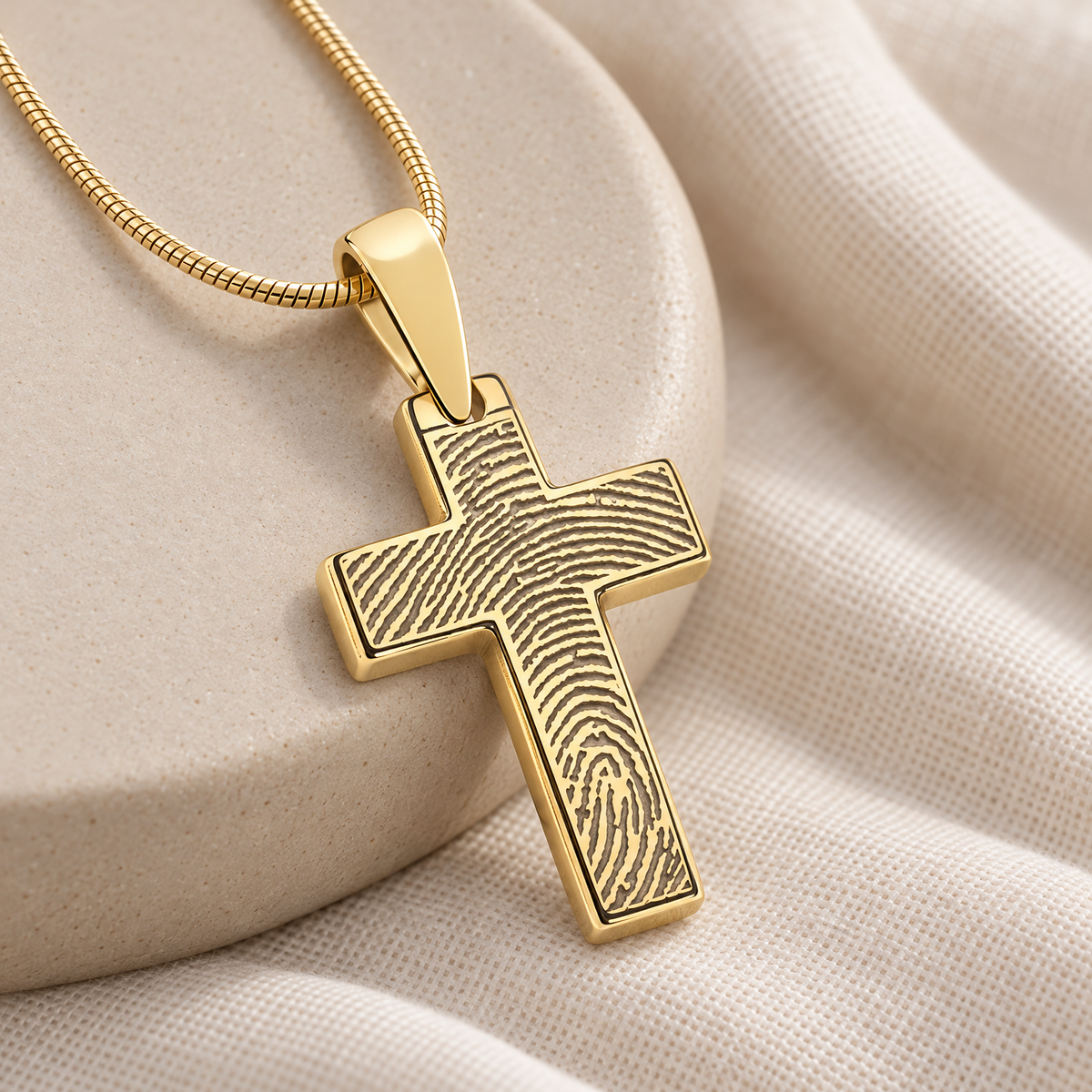 Solid 14k Gold Simply Cross Fingerprint Necklace — alternate view — evr4822kg