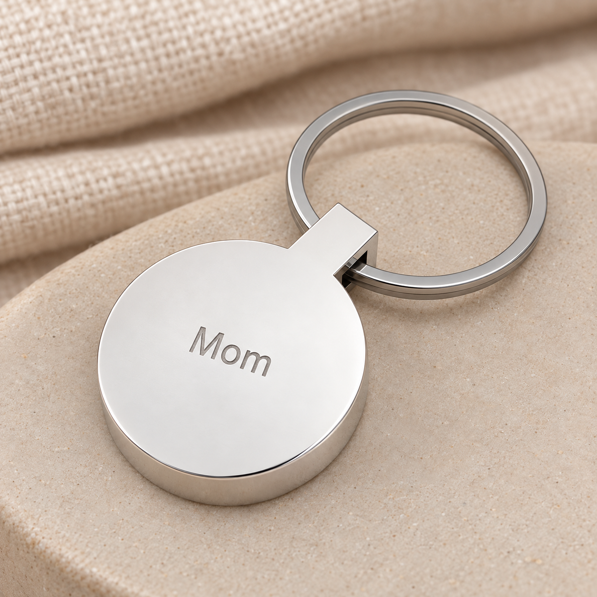 Solid 14K White Gold Fingerprint Cast Forever Sealed Memorial Keychain — rear engraving — evr4799wgfs