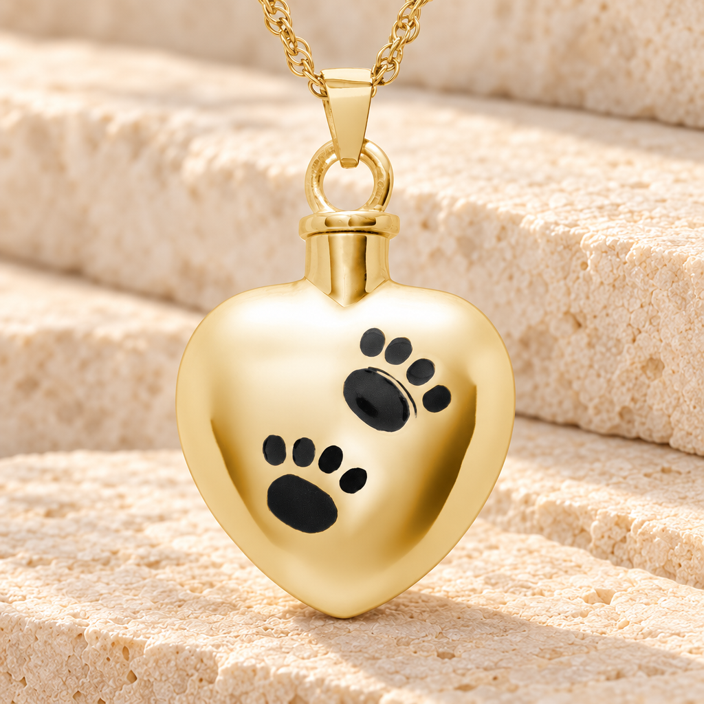 Gold Vermeil Paws on Heart Urn Necklace — main — evr856gv