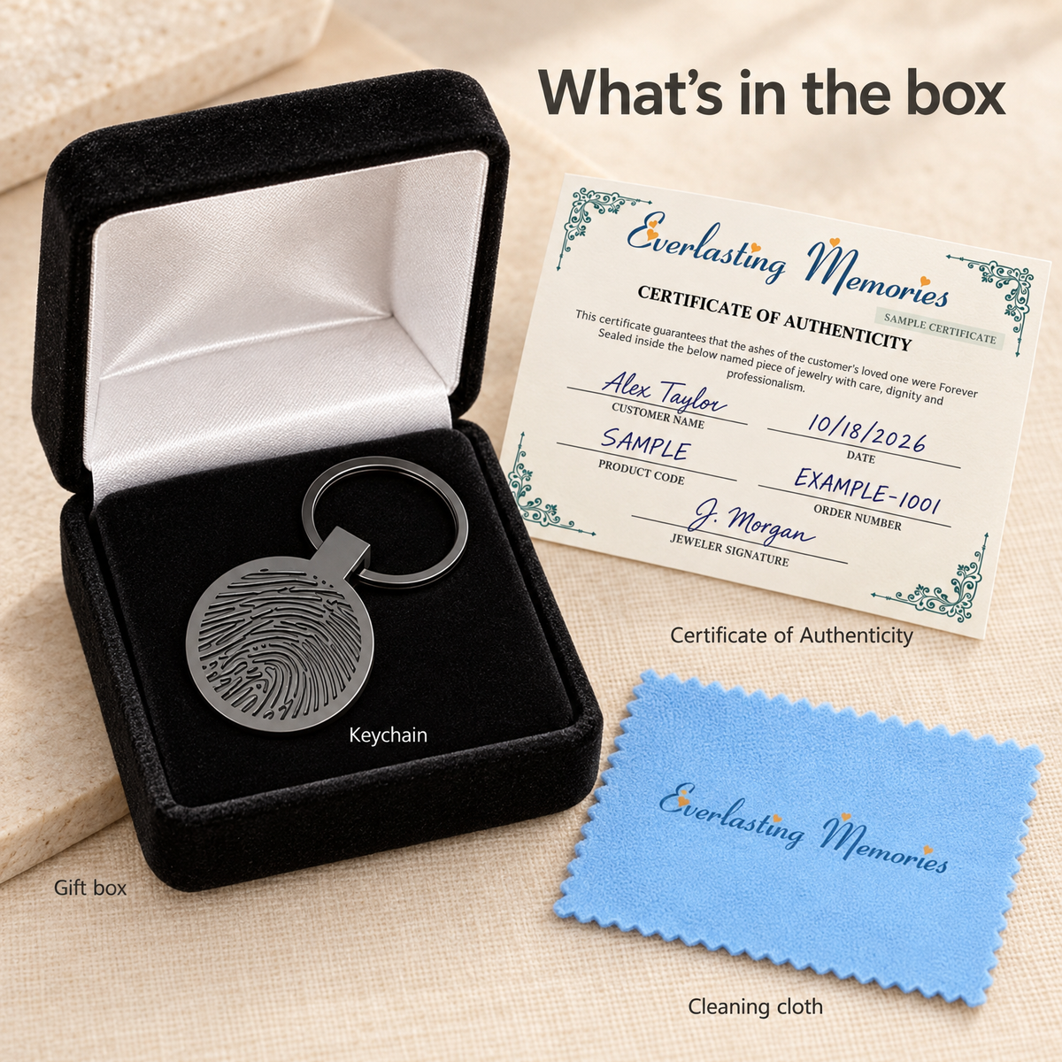 Black Fingerprint Cast Forever Sealed Memorial Keychain — whats in box — evr4799bfs