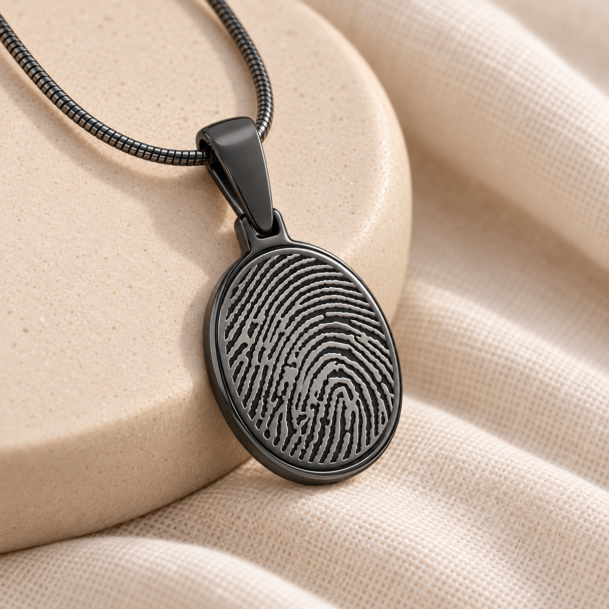 Round Black Plated Fingerprint Necklace — alternate view — evr4704bl