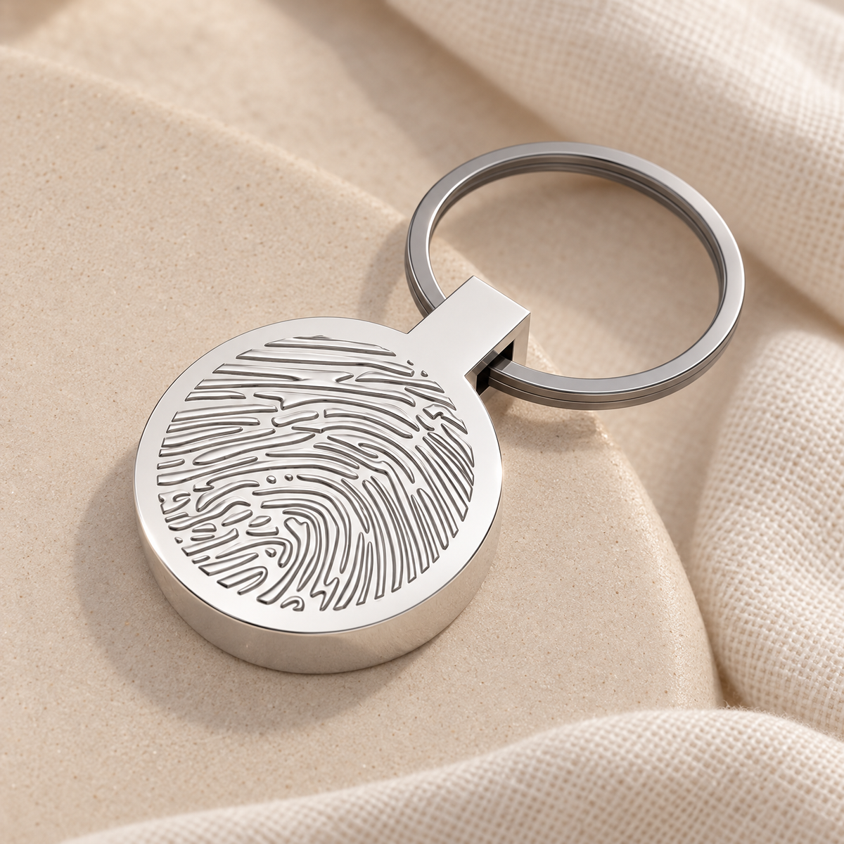 Solid 14K White Gold Fingerprint Cast Forever Sealed Memorial Keychain — alternate view — evr4799wgfs