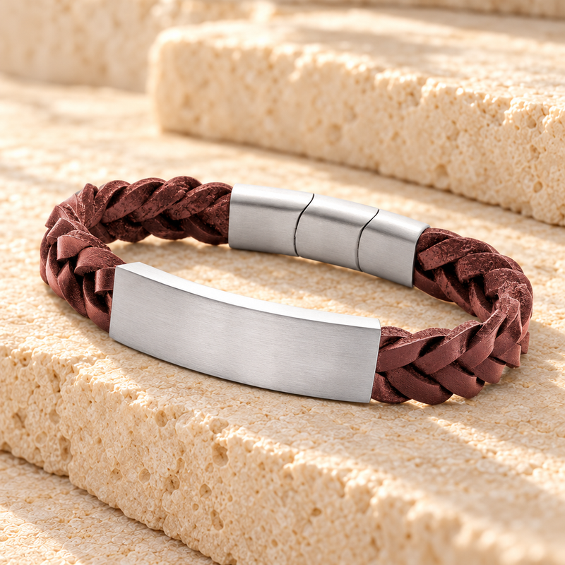 Stainless Men's Tristan Bracelet with Brown Band Cremation Jewelry