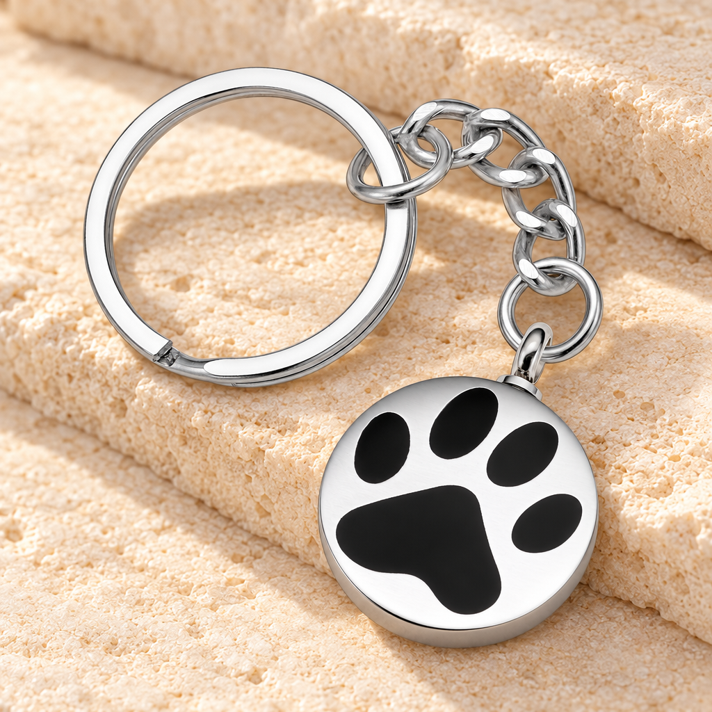 Loved Pawprint Stainless Cremation Keychain — main — evr6763sskey