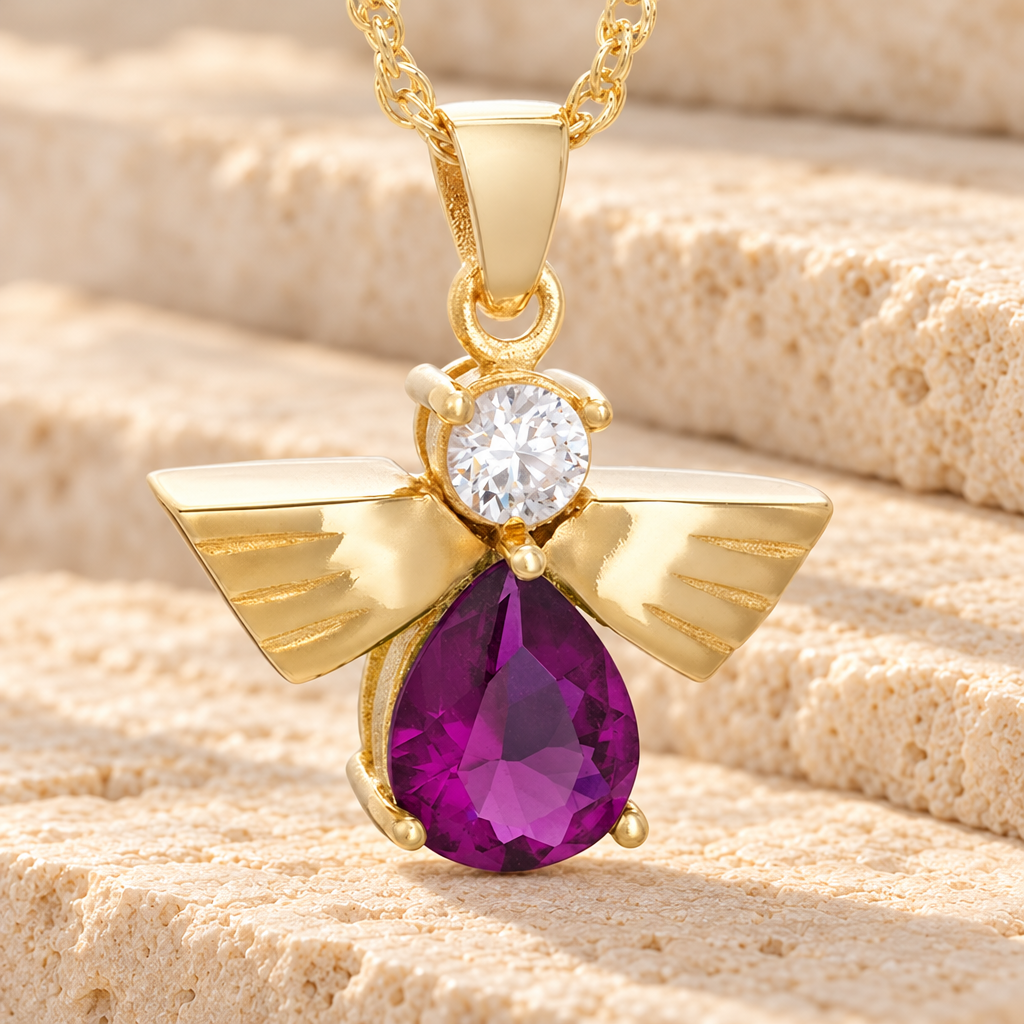 Gold Plated Divine Messenger with Purple Stone Keepsake — main — evr6368g