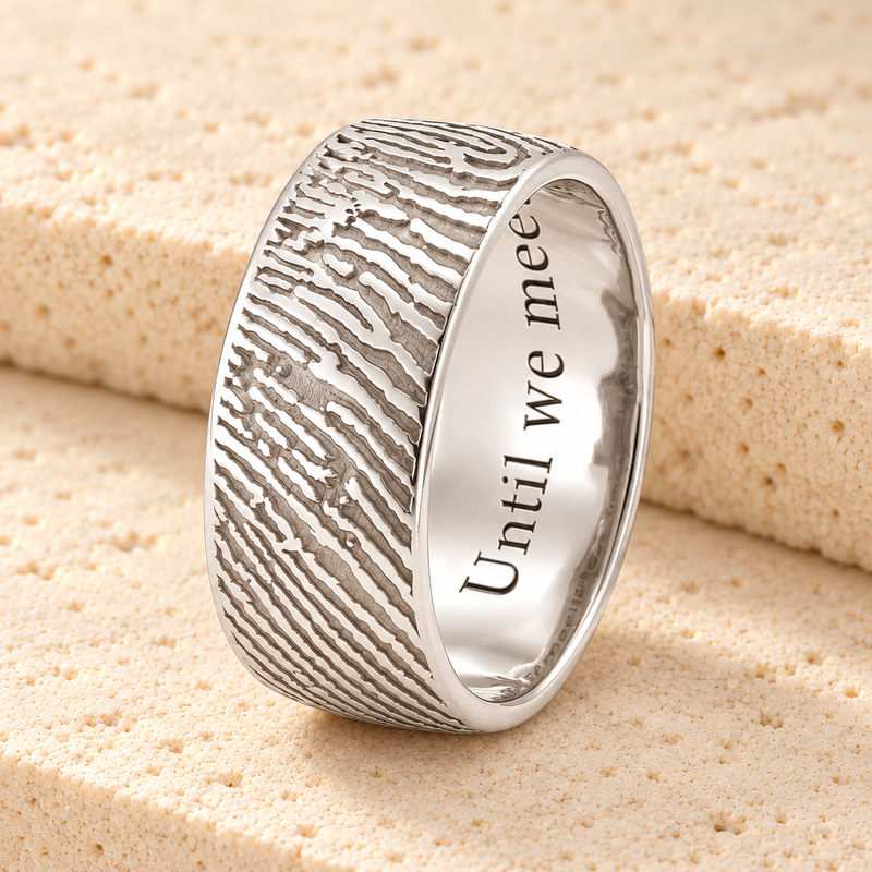 Men's Standard Solid 14k White Gold Fingerprint Ring