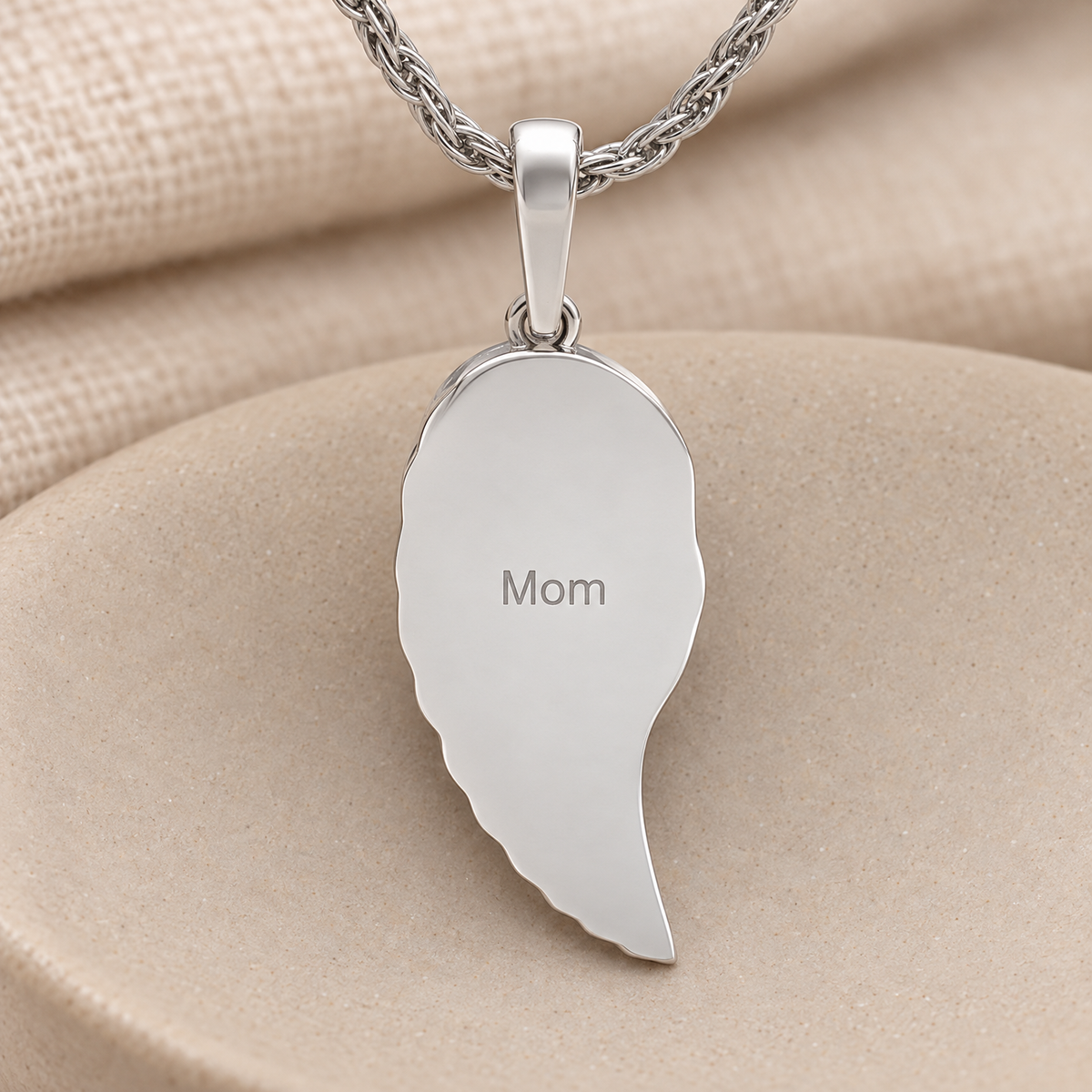 Solid 14k White Gold Feather Forever Sealed Memorial Jewelry — rear engraving — evr6761wgfs