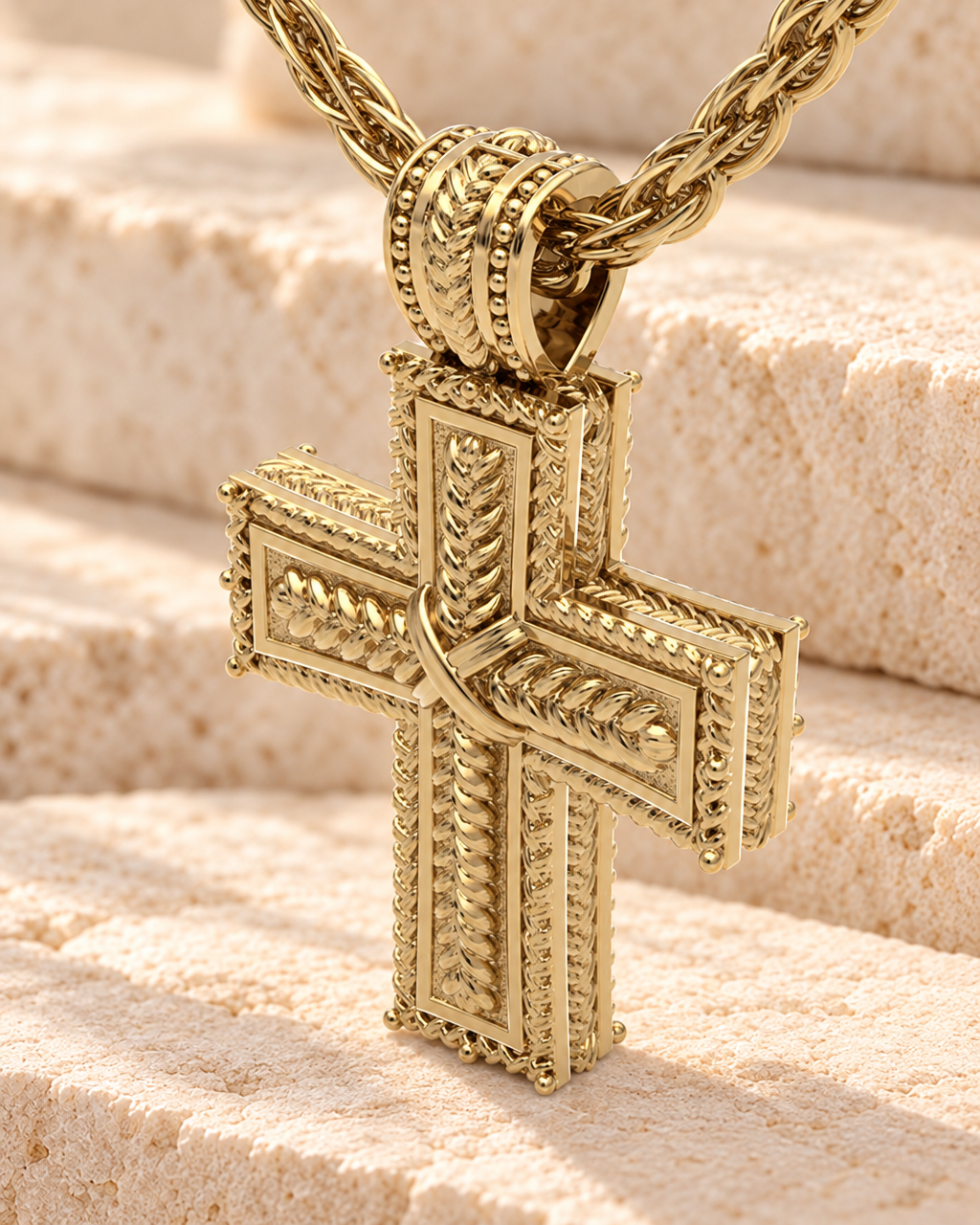 Solid 14k Gold Double Cross Forever Sealed Memorial Jewelry — main — evr20072kgfs