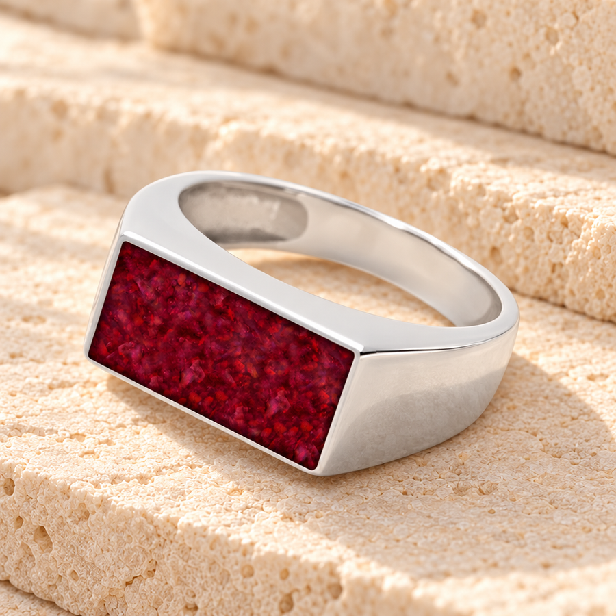 Men's Sterling Silver Drexel Ash Ring with Scarlet Pearl Opal