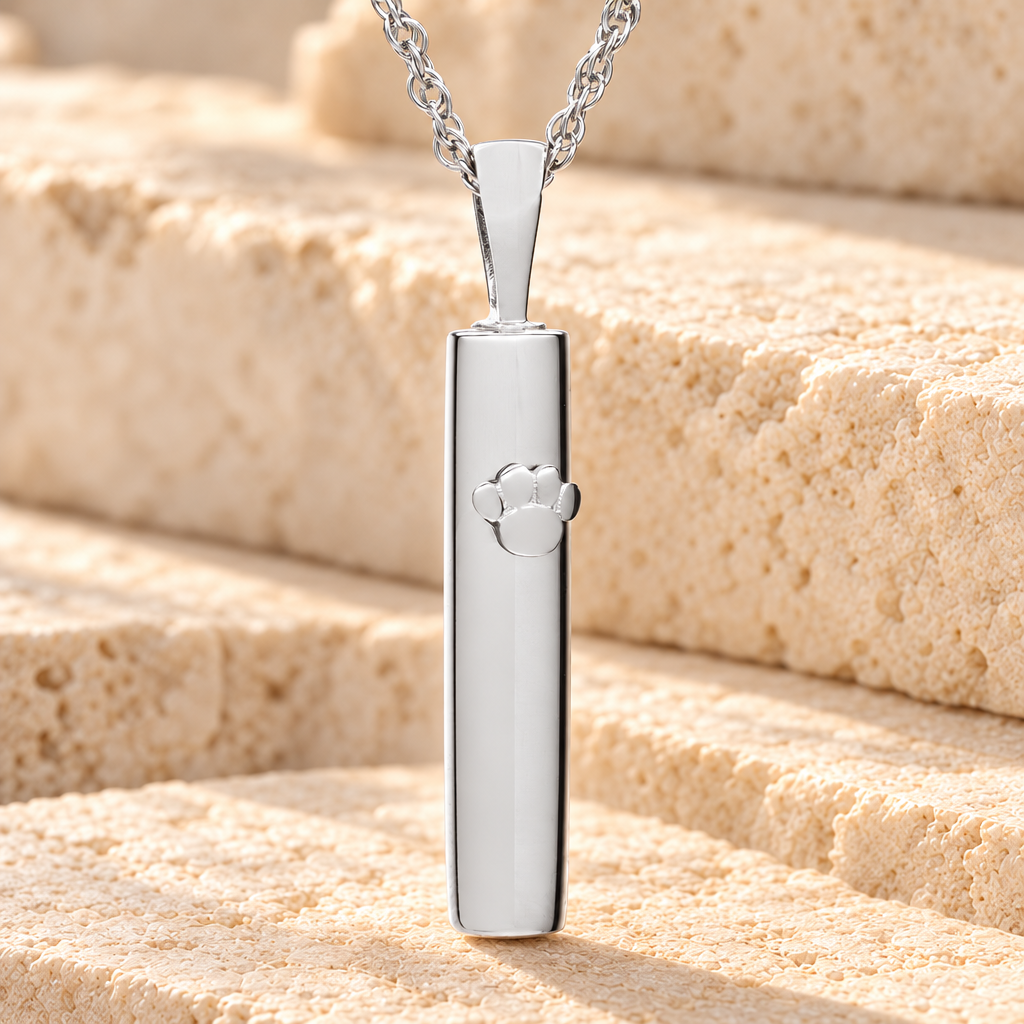 14K White Gold Pawed Cylinder Necklace Urn — main product image