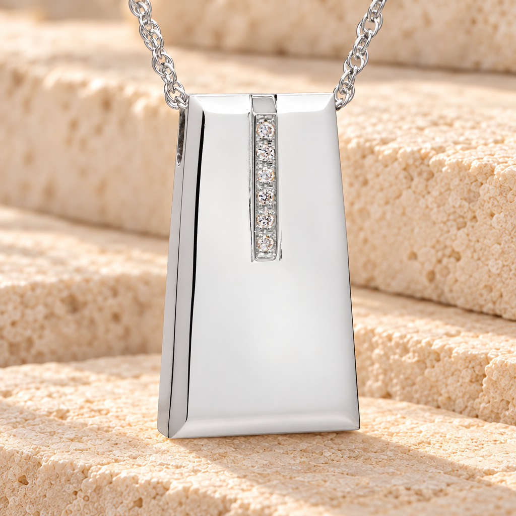 14K White Gold Eternity Sliding Rectangle Memorial Locket with Stones — main product image