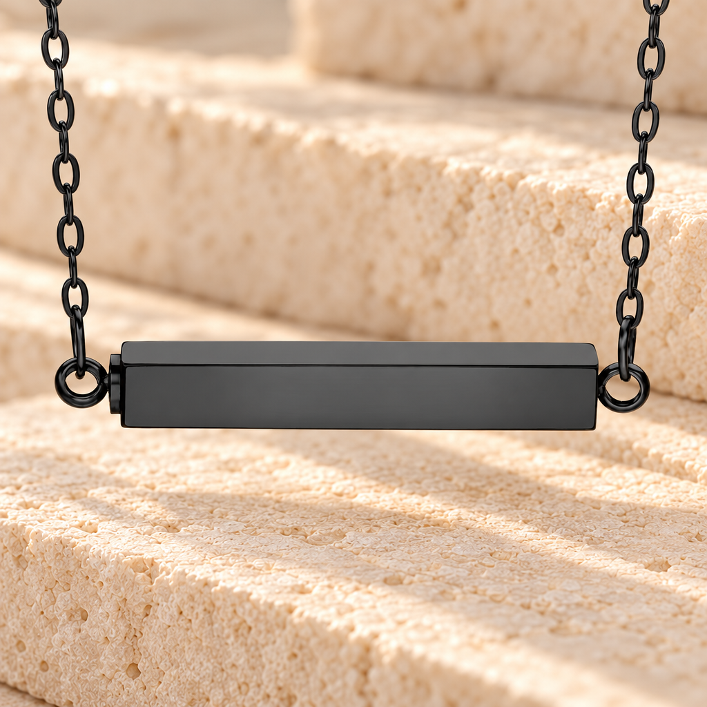 Black Finished Plain Stainless Steel Bar Cremation Necklace — main product image