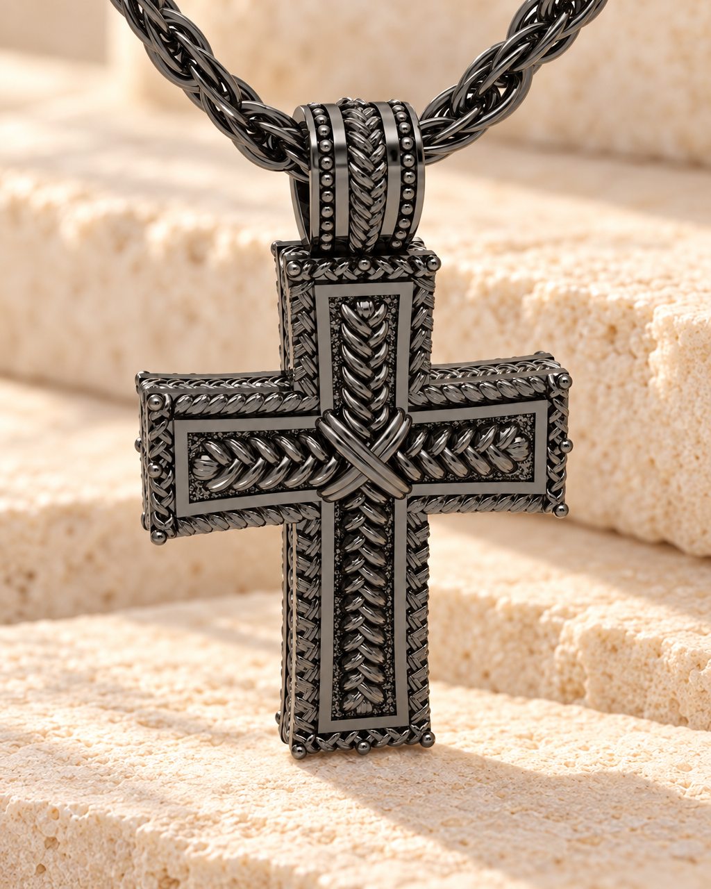 Black Plated Double Cross Forever Sealed Memorial Jewelry — main — evr20072blfs