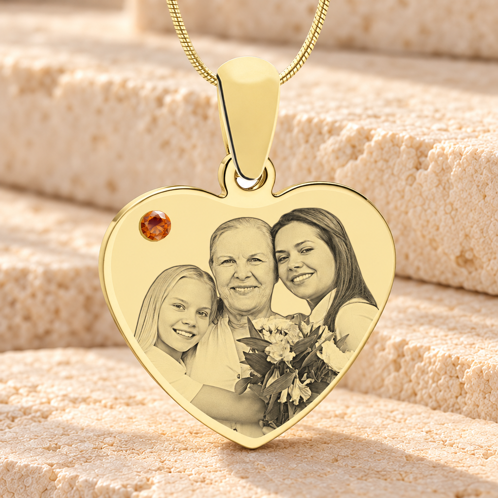 November Birthstone Heart Photo Engraved Gold Plated over Stainless Keepsake — main product image