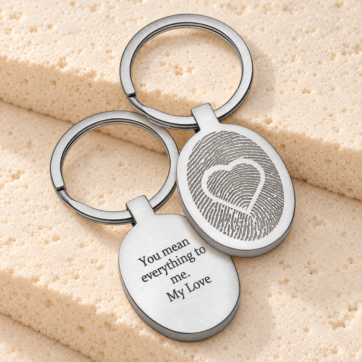 Brushed My Heart Oval Stainless Steel Fingerprint Keychain — main — evr4839