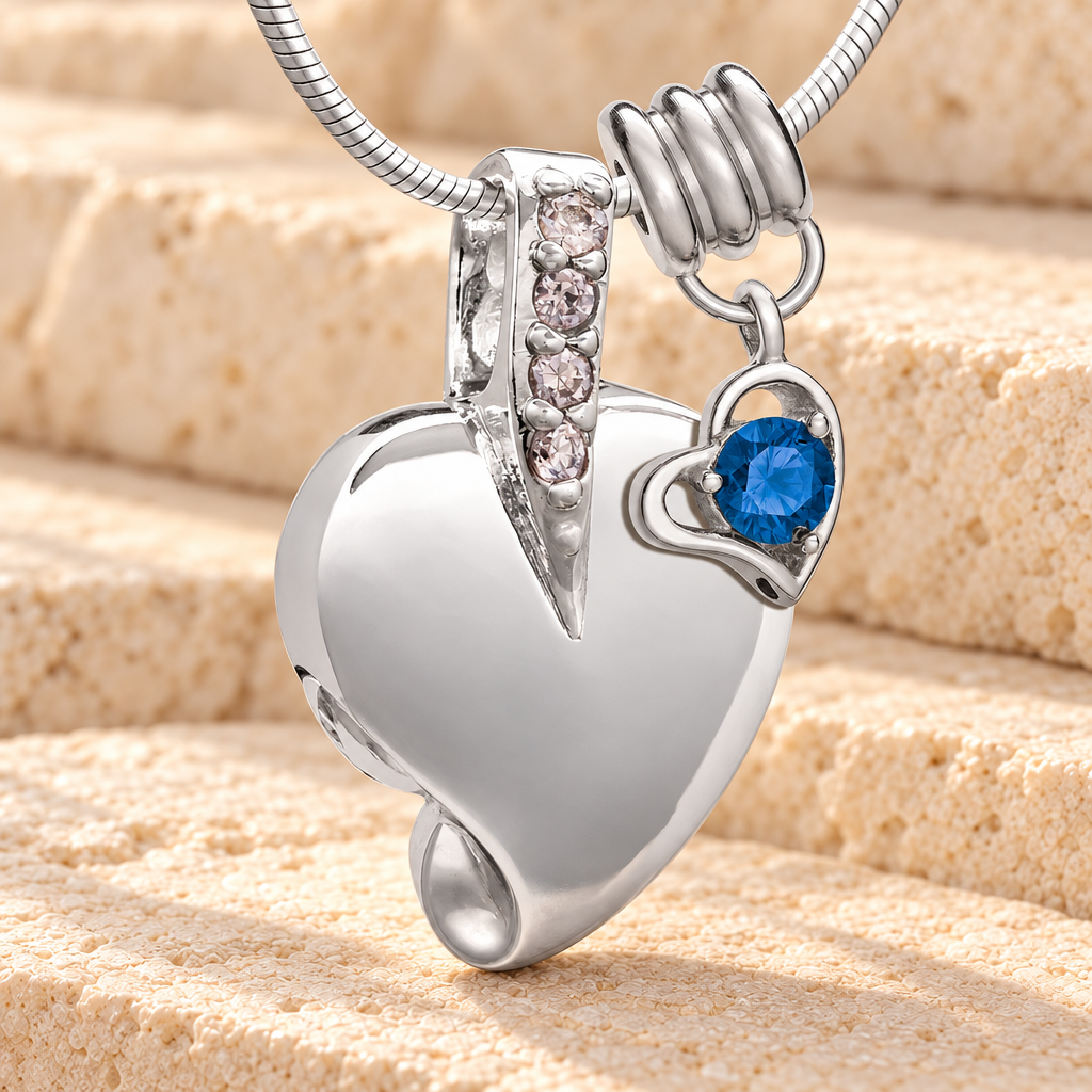 Silver September Heavenly Heart Cremation Jewelry — main product image