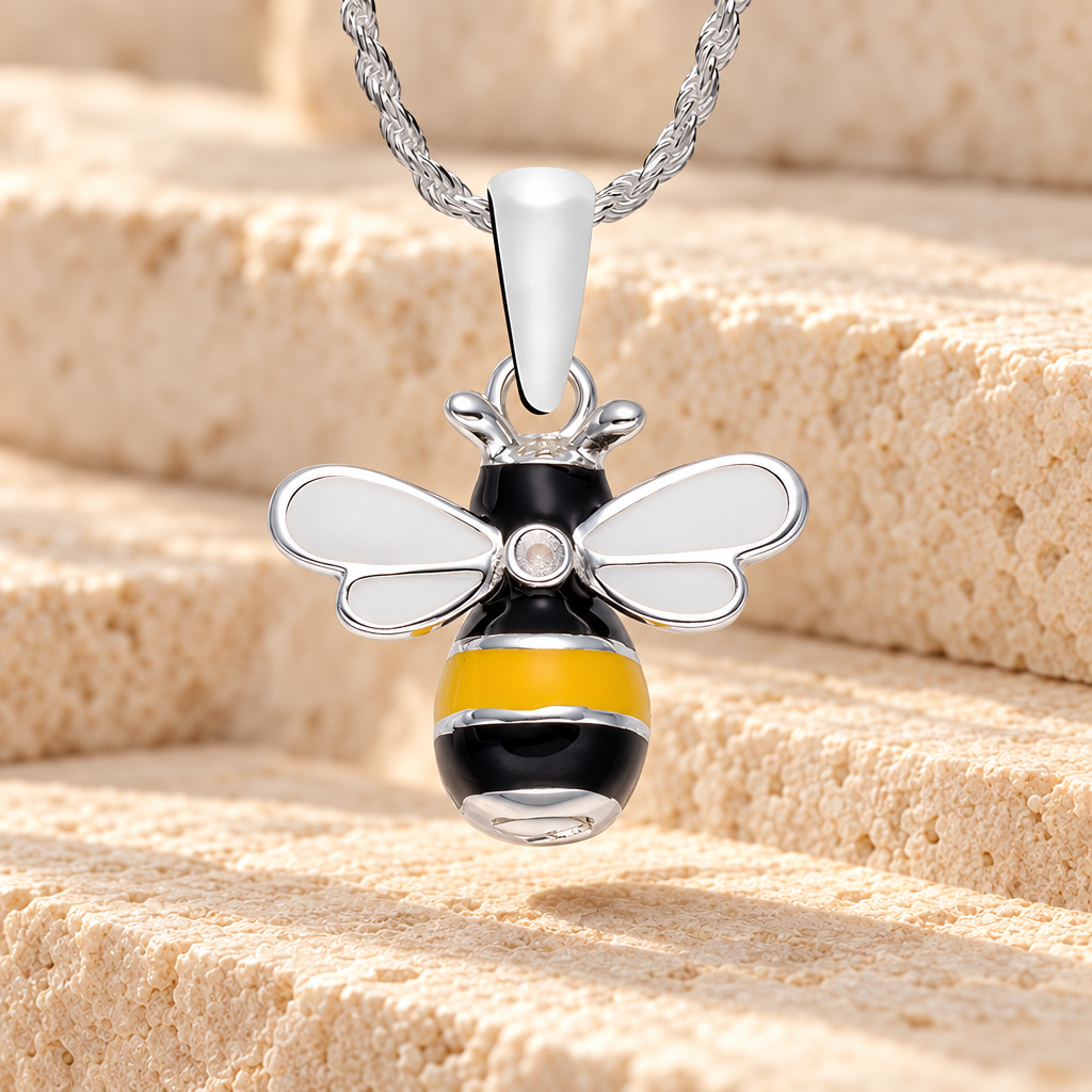 Sterling Silver Bumble Bee Cremation Urn Pendant — main product image