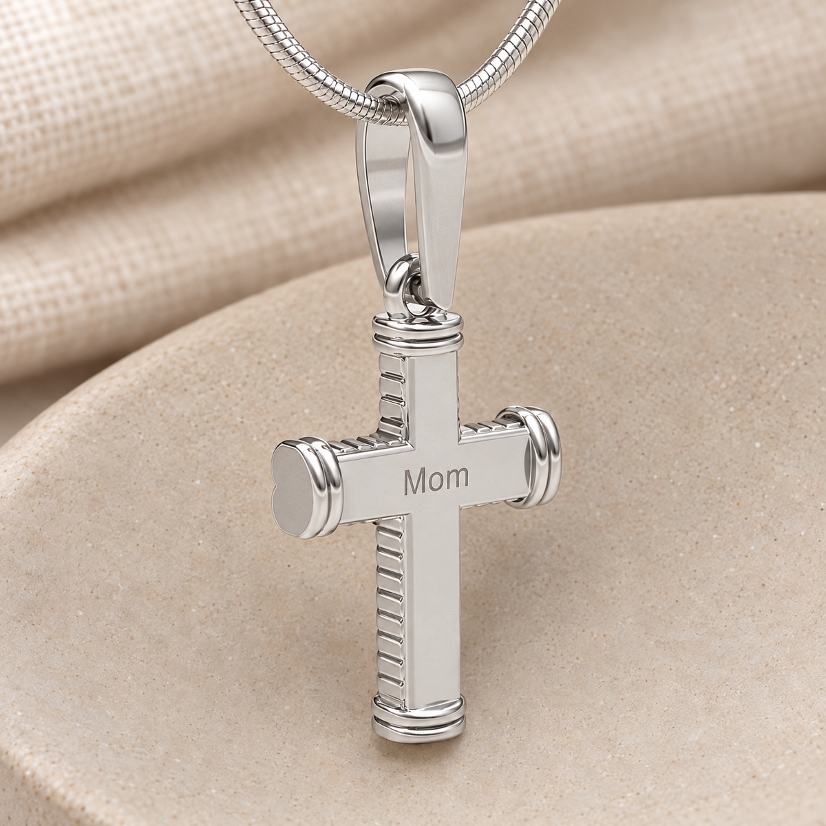 Cable Cross Forever Sealed Memorial Jewelry — rear engraving — evr20026ssfs