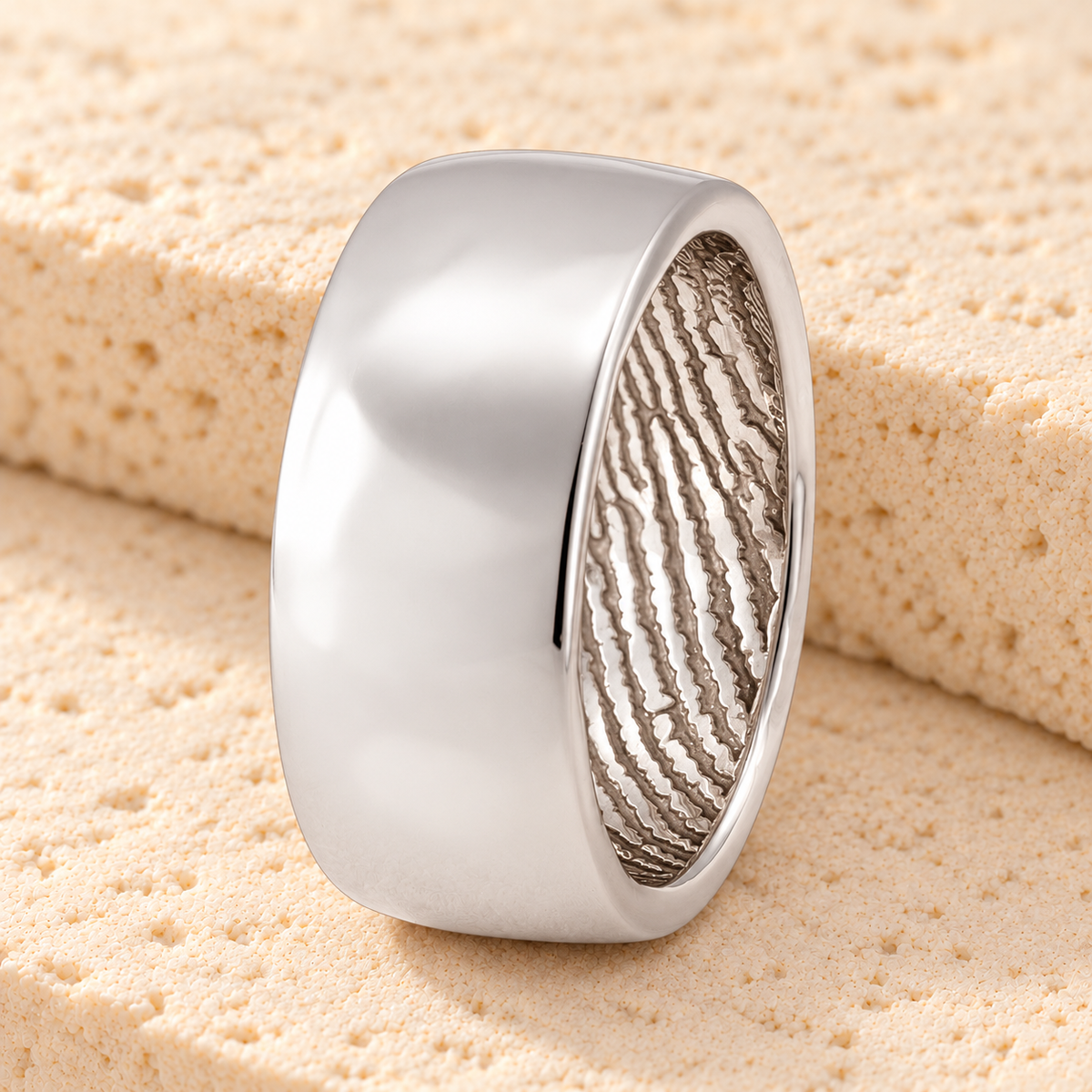 Solid 14k White Gold Shaped Men's Band with Fingerprint Ring — main — evr30007wg