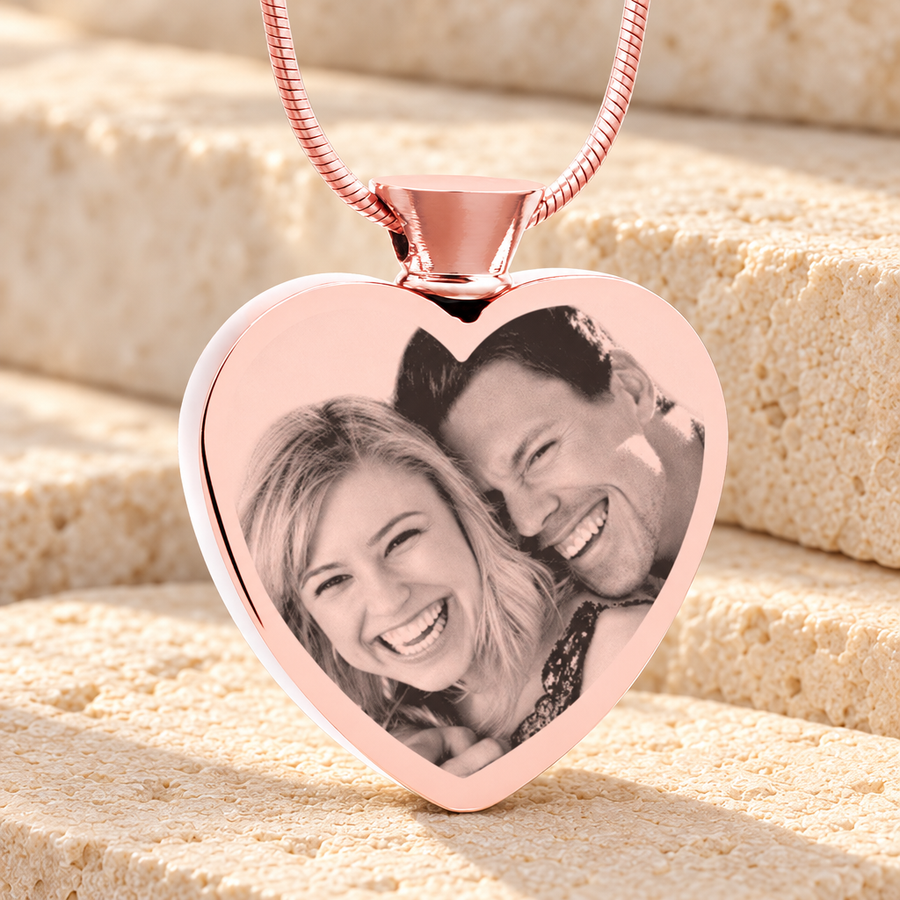 Heart Rose Gold Plated Picture Engraved Ash Pendant