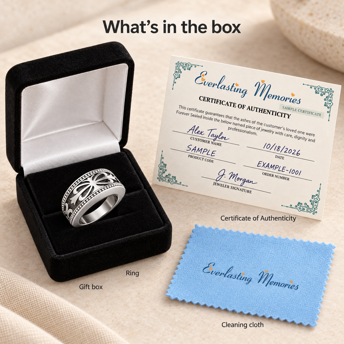 Solid 14K White Gold Men's Royalty Forever Sealed Memorial Ring — whats in box — evr20081wgfs
