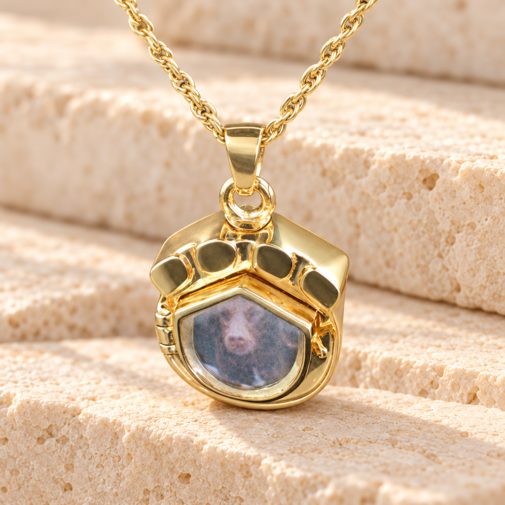 Gold Vermeil Photo Paw Urn Necklace — main — evr803gv