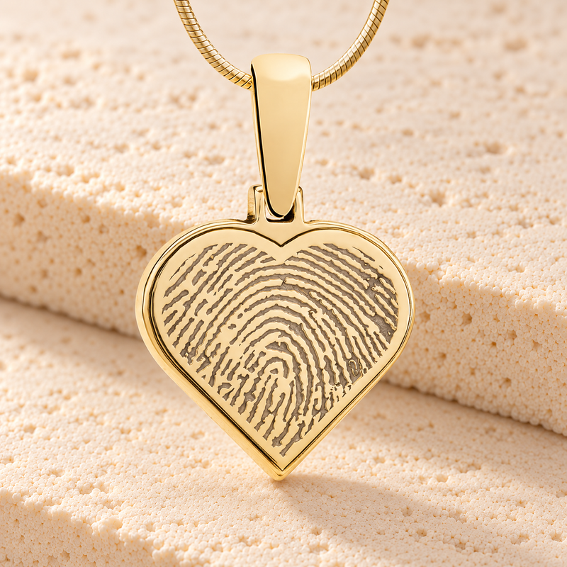 Solid 14k Gold Signature Heart Fingerprint Necklace