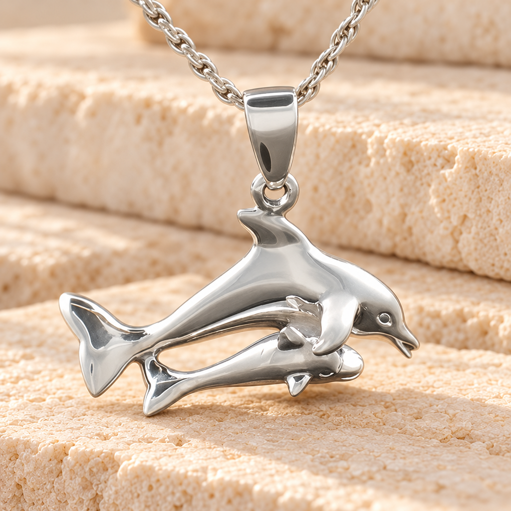Sterling Silver Mother and Baby Dolphins Cremation Keepsake — main — evr181ss