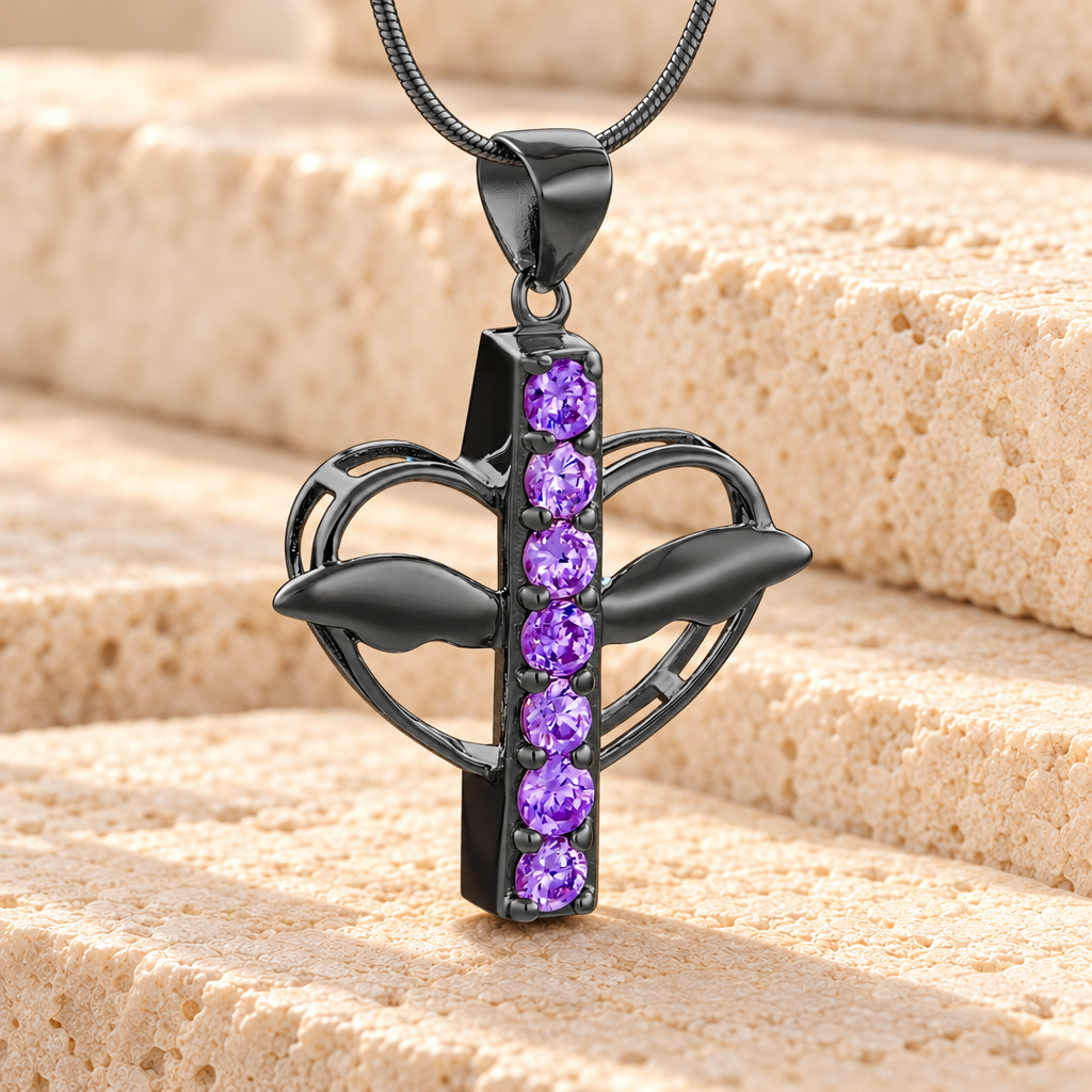 Black and Purple Joyful Feelings Cremation Jewelry — main product image