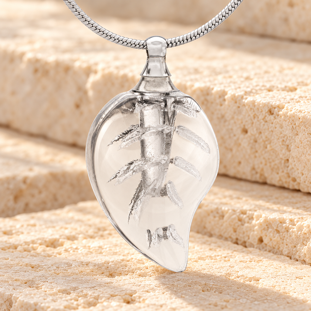 Glass Locket Clear Leaf Cremation Jewelry — main — evr2533cl