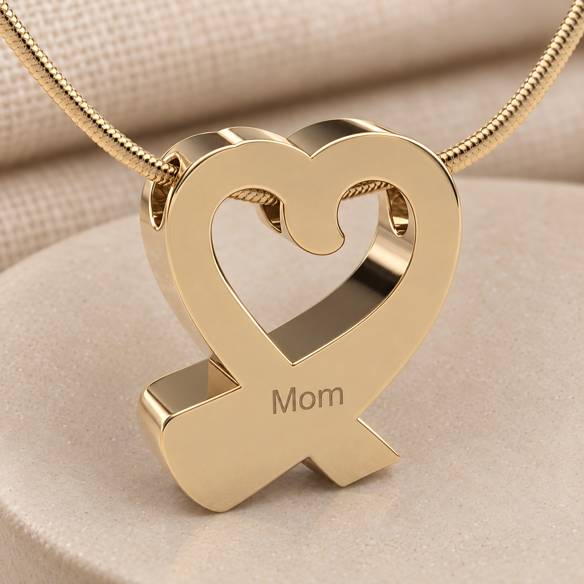 Solid 14K Gold Plated Folded Heart Forever Sealed Memorial Jewelry — rear engraving — evr6181kgfs