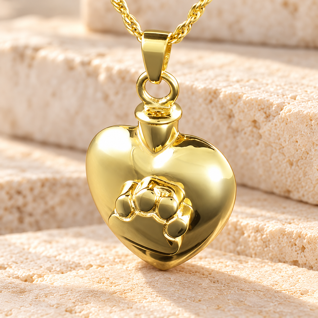 14K Gold Plated Heart with Paw Jewelry Urn — main — evr543kg