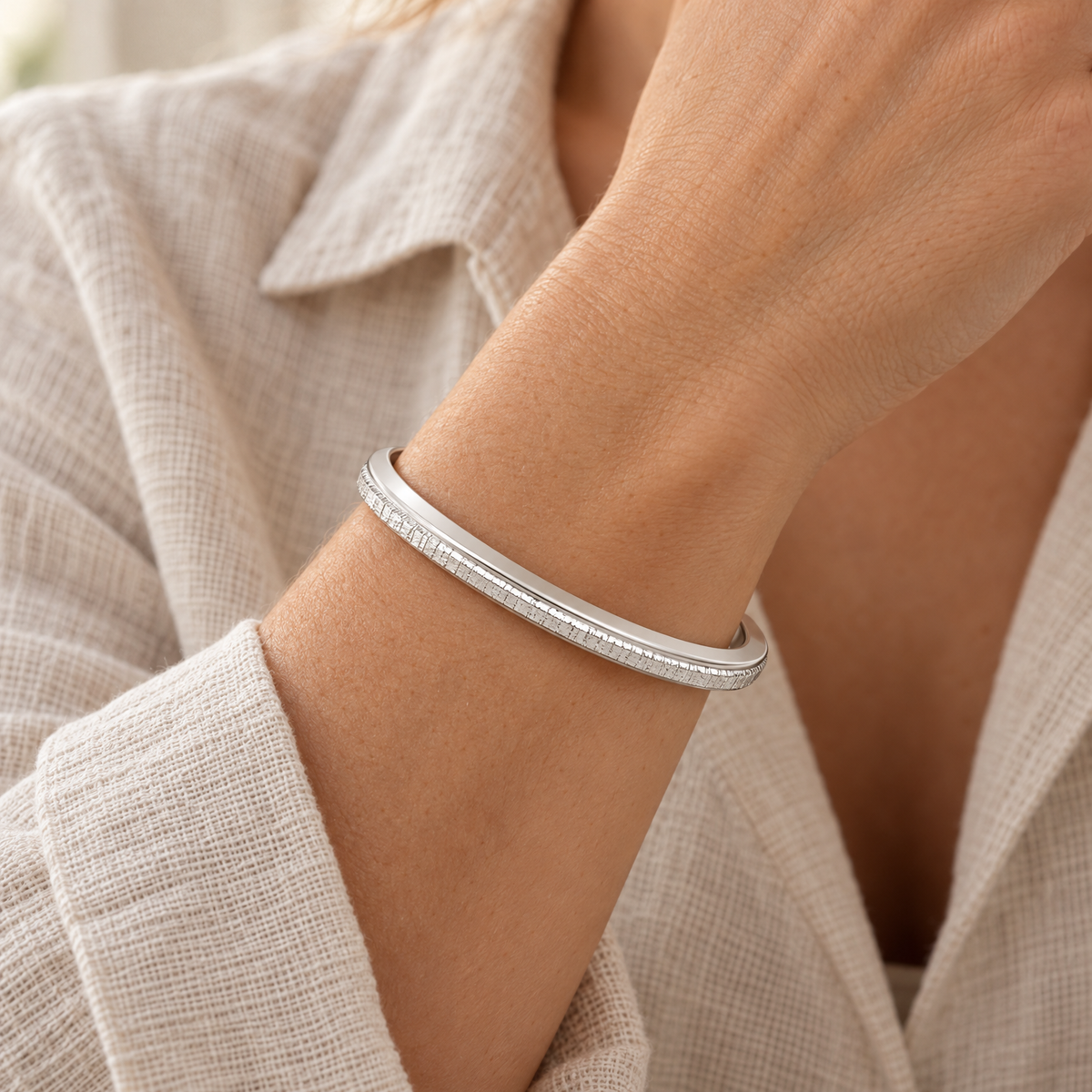 Sterling Silver Textured Cuff Forever Sealed Memorial Bracelet — lifestyle — evr20046ssfs
