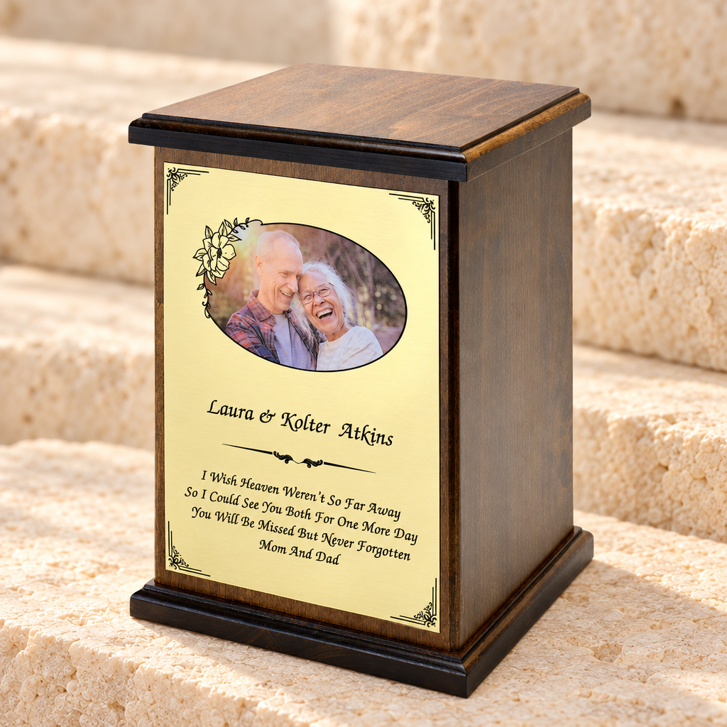 Couples Wood Photo Cremation Urn — main product image