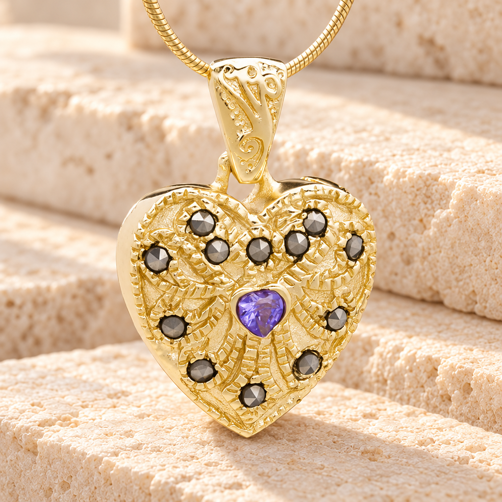 Gold Plated Jester Heart Cremation Jewelry — main — evr6470g