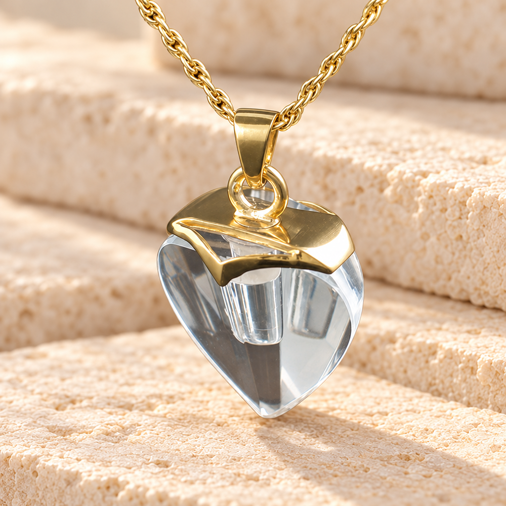Gold Plated and Crystal Heart Urn Necklace — main — evr743gv