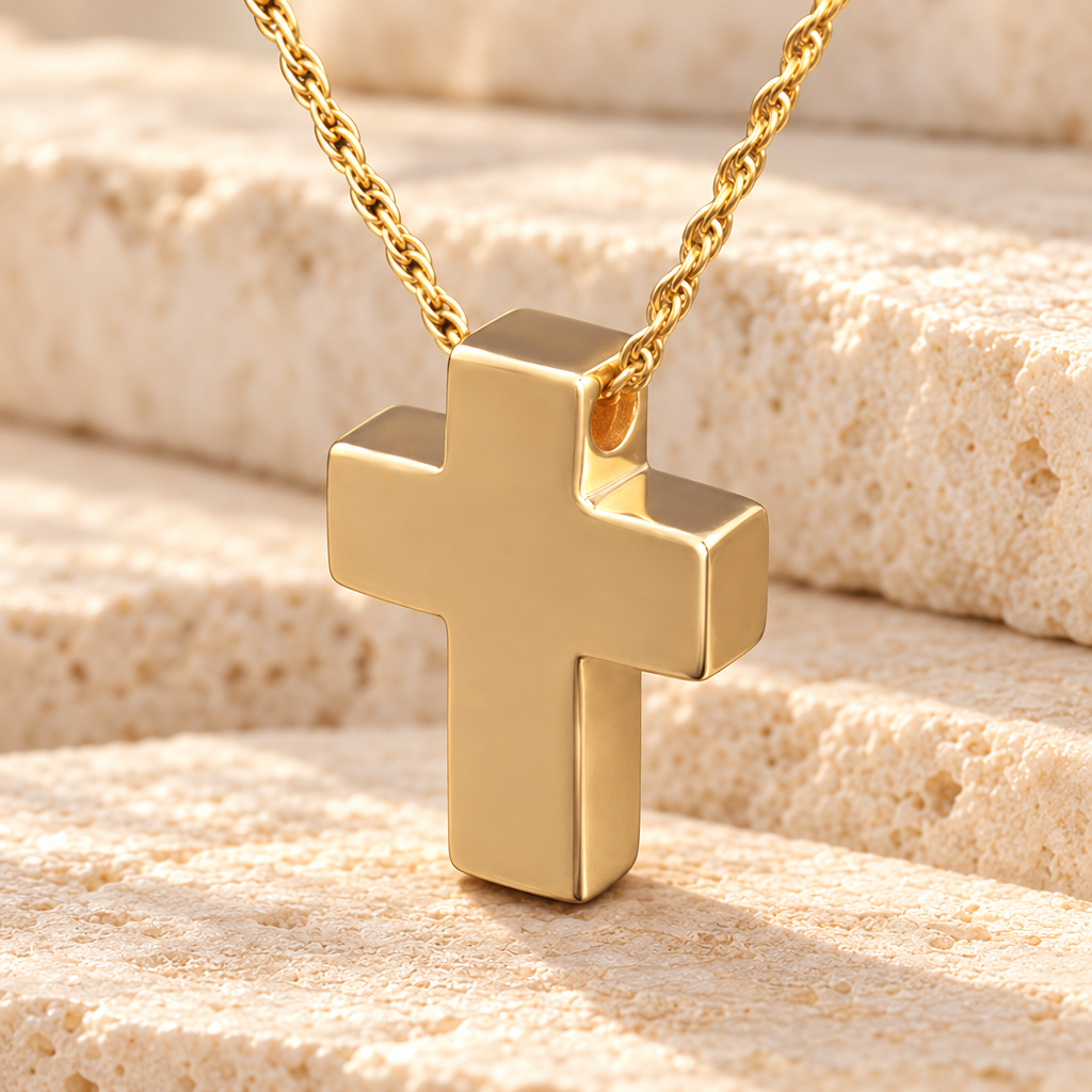 14K Gold Plated Sliding Cross Memorial Locket — main — evr197g