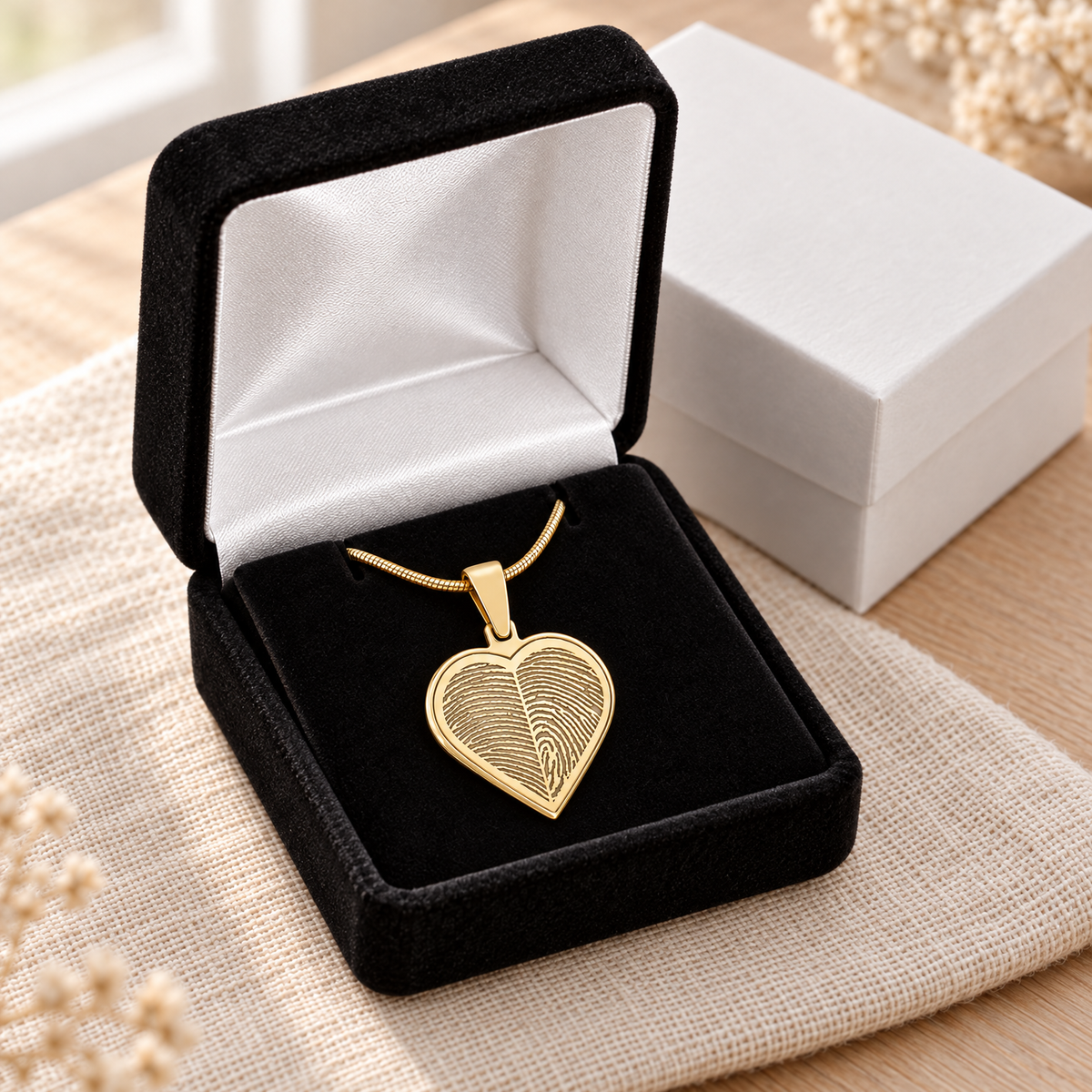 Solid 14k Gold Two Fingerprint Heart Fingerprint Necklace — gift box — evr4726kg