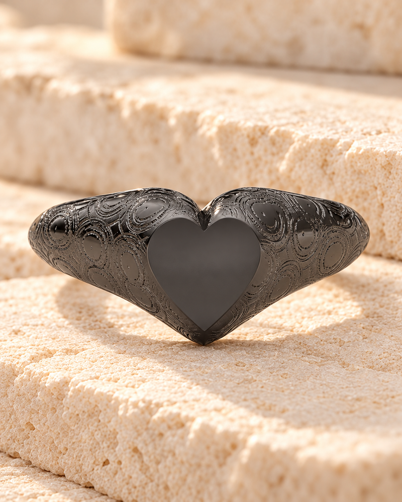 Black Signet with Pattern Forever Sealed Memorial Ring