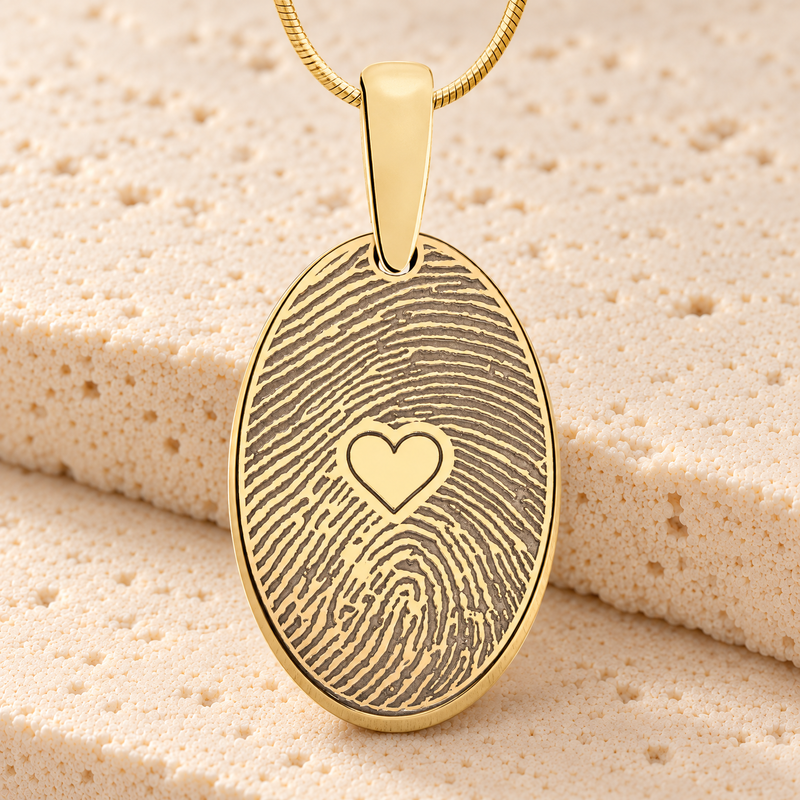 Gold Plated Sterling Silver Loved Oval Fingerprint Necklace