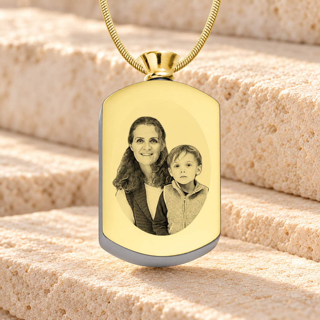 Dog Tag Gold Plated Stainless Steel Picture Engraved Ash Pendant — main product image