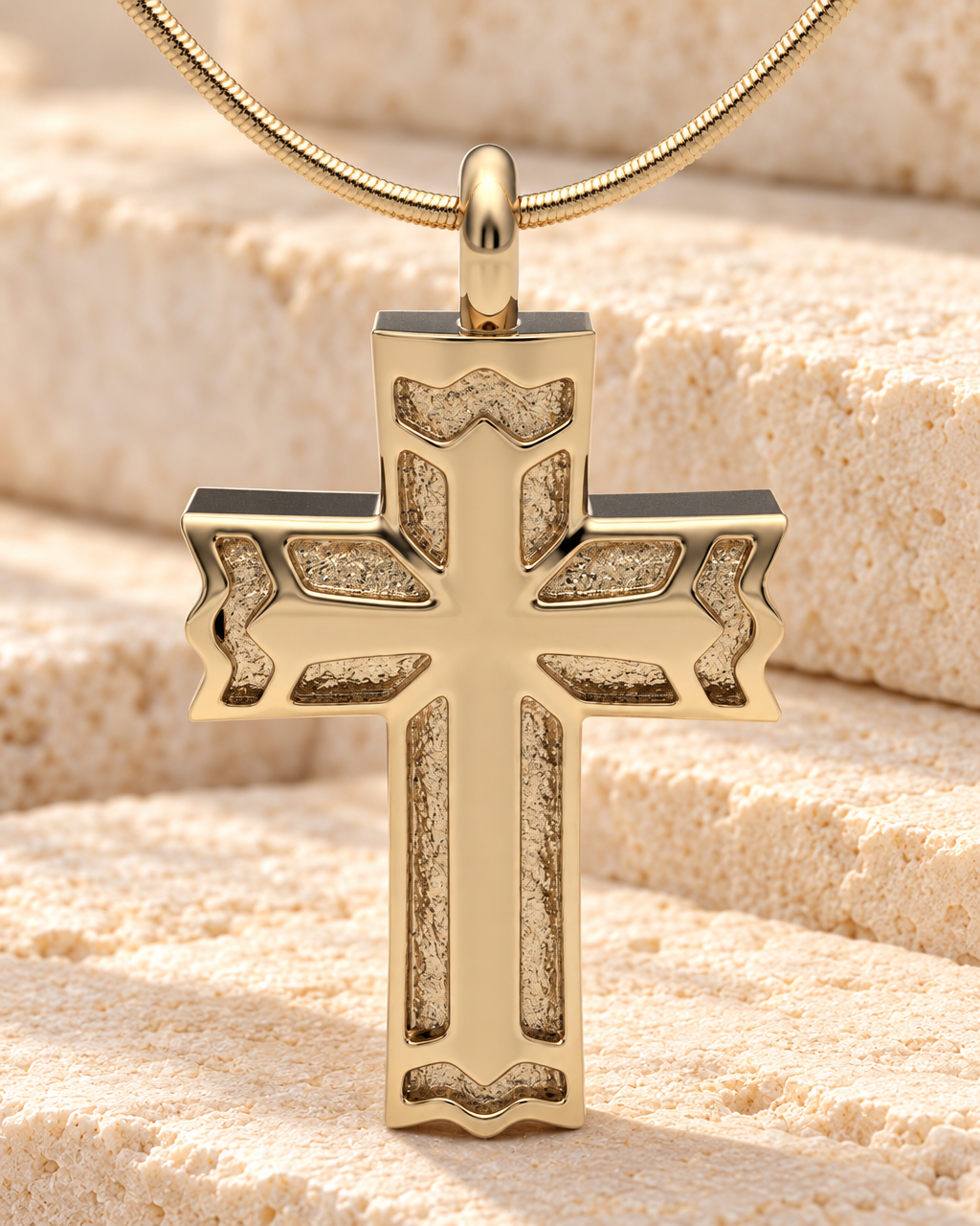 Solid 14K Gold Rosedale Cross Forever Sealed Keepsake Urn Jewelry — main — evr1079kgfs