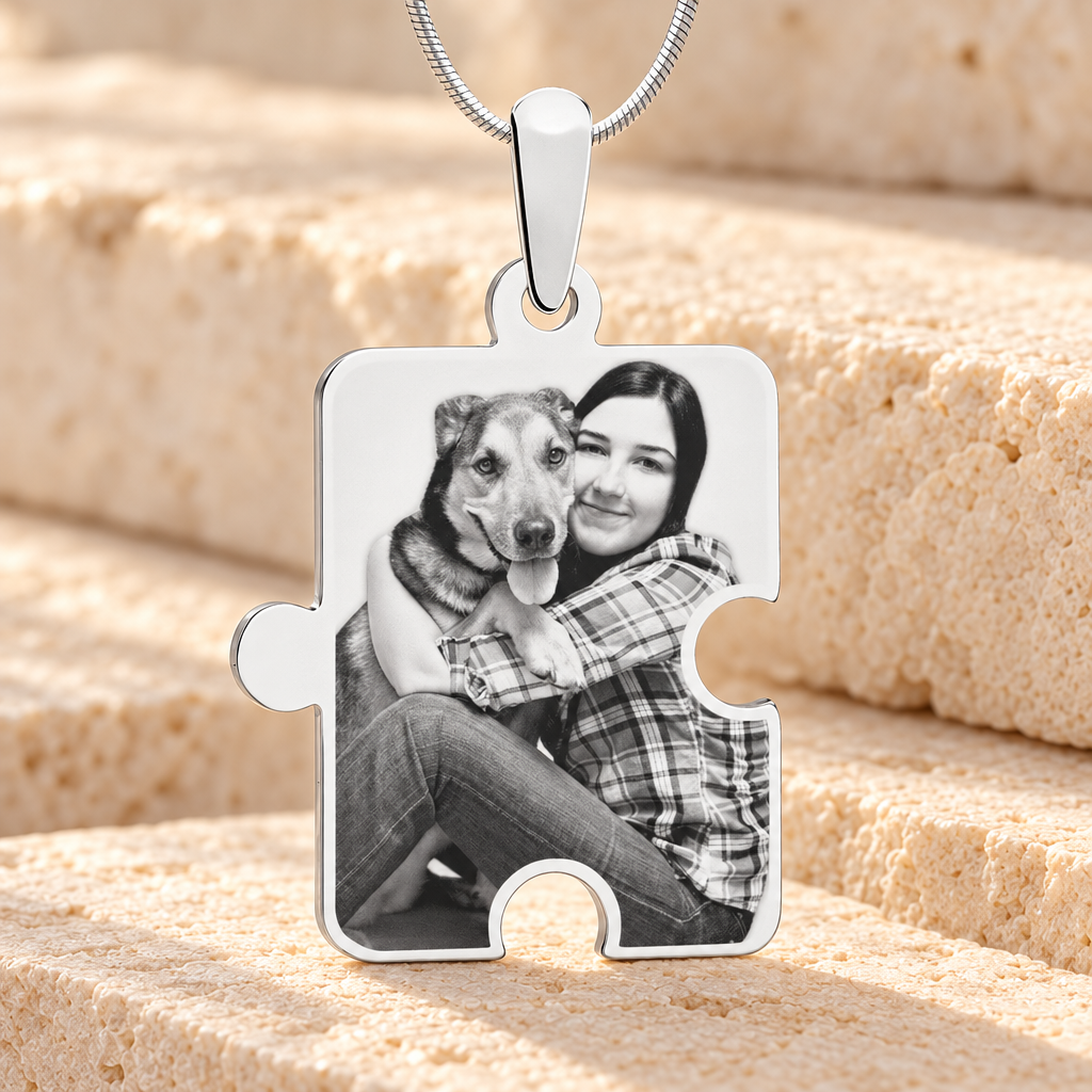 Large Puzzle Piece Photo Engraved Silver Pet Keepsake — main — evr6561s