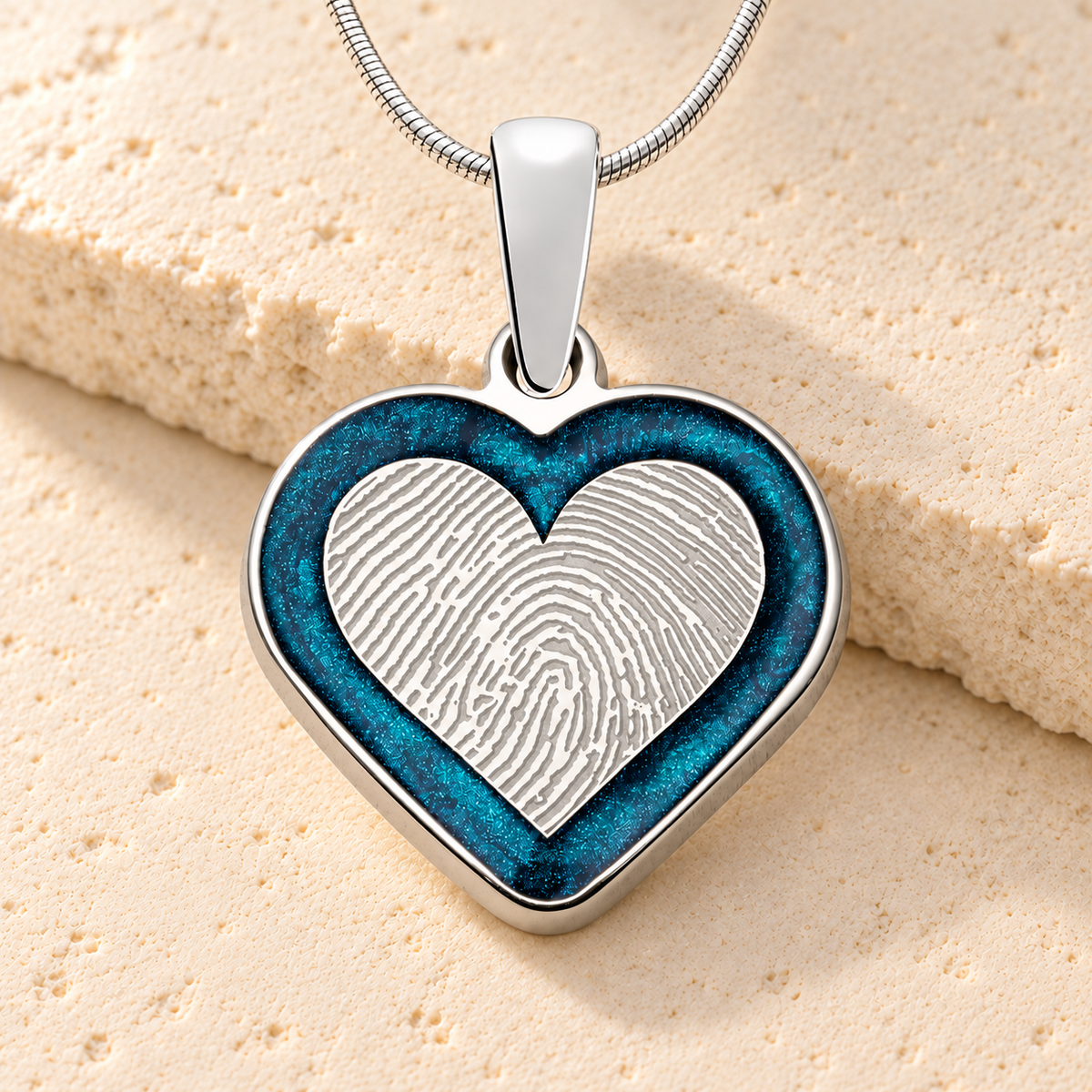 Sterling Silver Color Me Blue Heart Fingerprint Necklace — main — evr4831s
