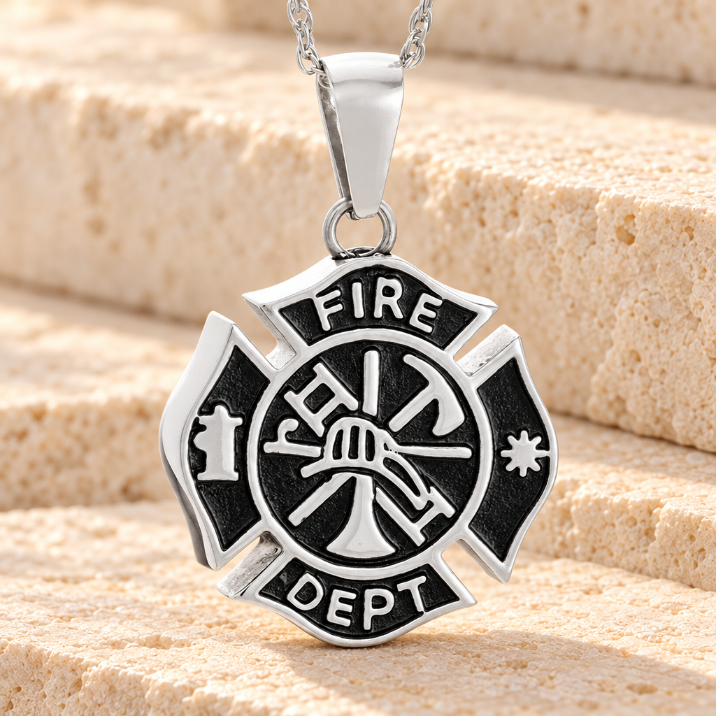Stainless Steel Fire Department Shield Pendant Keepsake — main — evr6375s