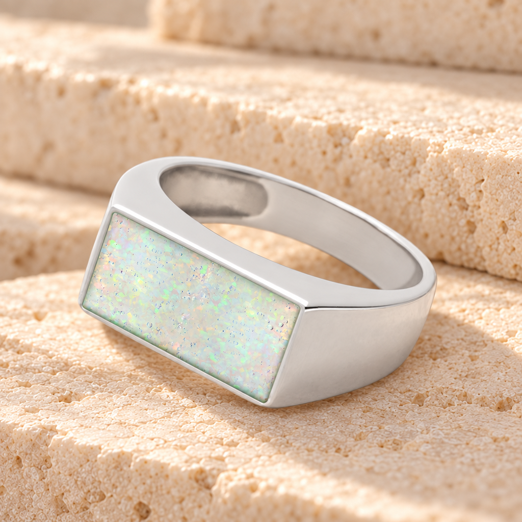 Men's Sterling Silver Drexel Ash Ring with Crushed Cream Opal — main product image