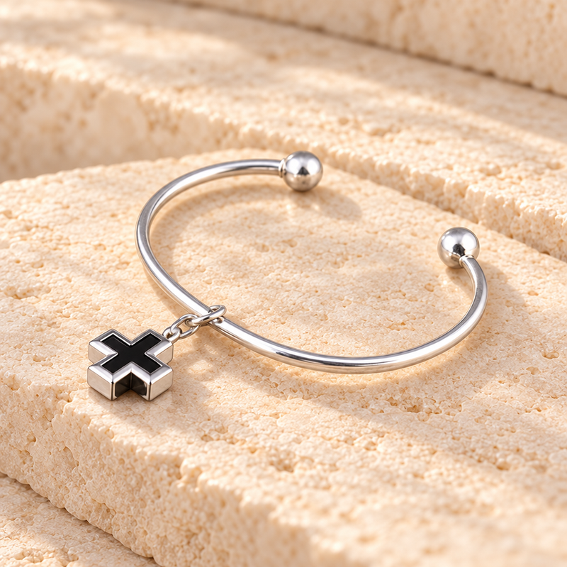 Sterling Silver Onyx Cross Cremation Bracelet