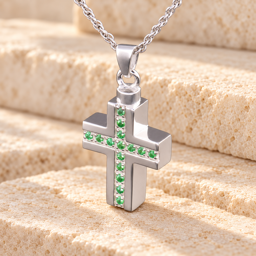 Sterling Silver Trusting Cross Memorial Locket — main — evr6334ss