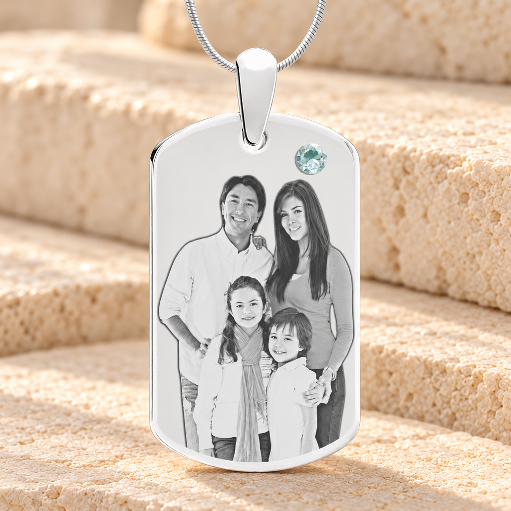 Birthstone Large Dog Tag April Photo Engraved Stainless Keepsake — main product image